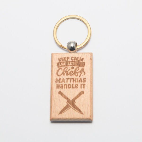 Rechthoekige houten sleutelhanger gegraveerd